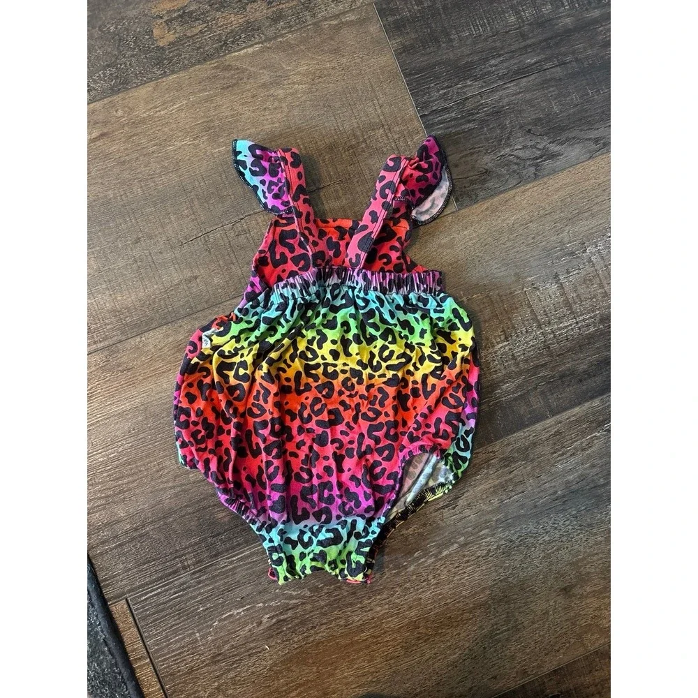 Girls Gigi and Max Rainbow Leopard Print Bubble Romper - Picture 2 of 3